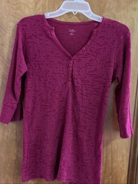 Indigo Fuchsia Henley Long Sleeve Top